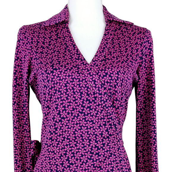 Diane Von Furstenberg SZ 4 New Jeanne Two Wrap Dress Floral Check Tiny Rose $398 - Picture 3 of 7